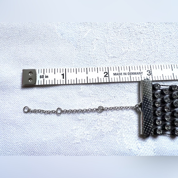 Rhinestones Rows Black mesh Choker Goth intricated lightweight Necklace 12"+2.5" - Picture 11 of 11